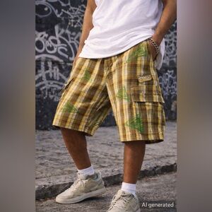 Akademiks Plaid Cargo Shorts | Men’s 34 | Y2K Streetwear Graphic Shorts